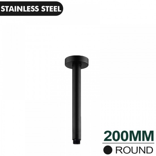 200mm Round Nero Black Ceiling Shower Arm